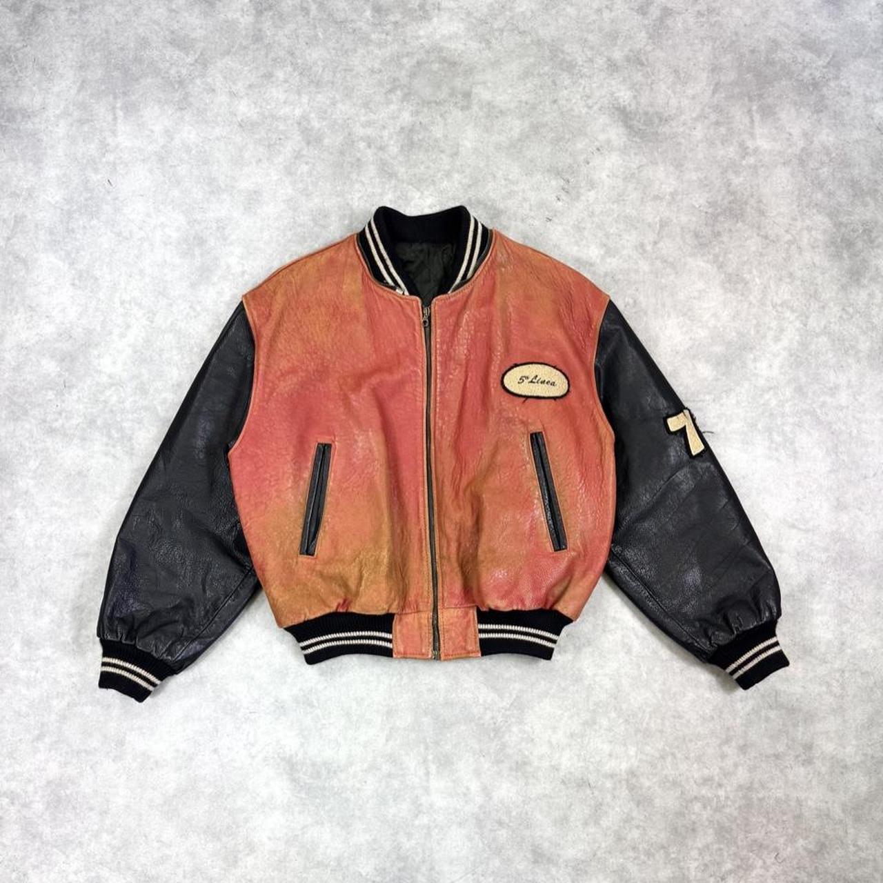 Leather varsity bomber jacket