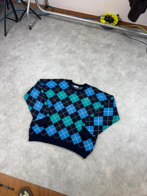 Vintage Lacoste harlequin check knit jumper