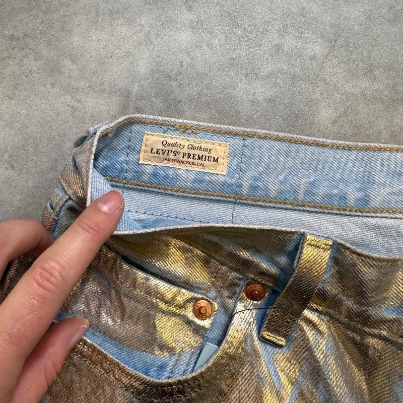 Levi's silver painted jeans