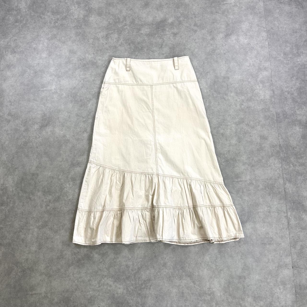 Cream embroidered floral midi skirt