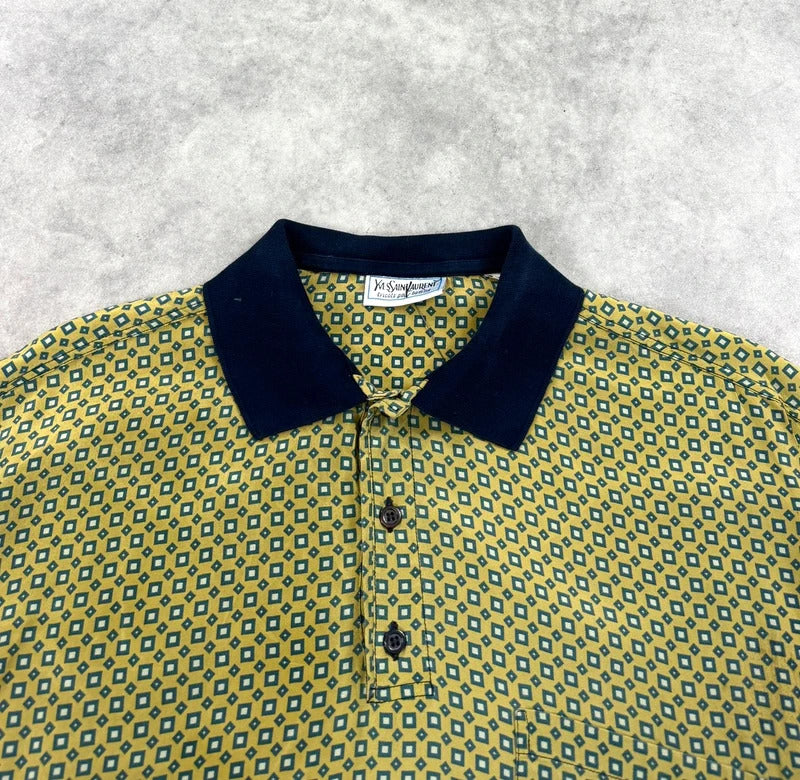 Vintage Yves Saint Laurent print silk polo shirt