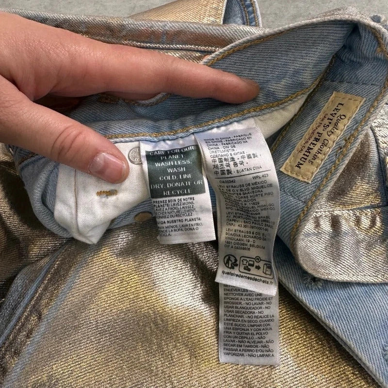 Levi's silver painted jeans
