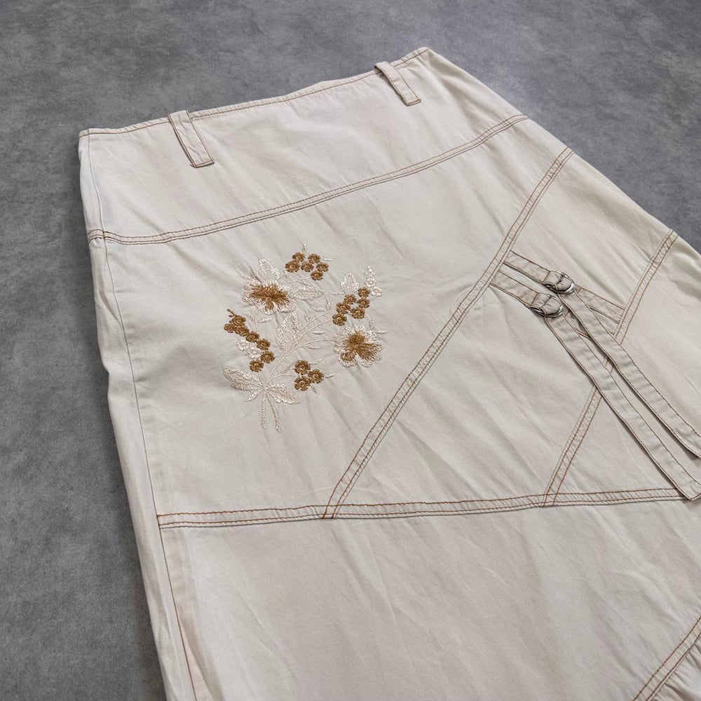 Cream embroidered floral midi skirt
