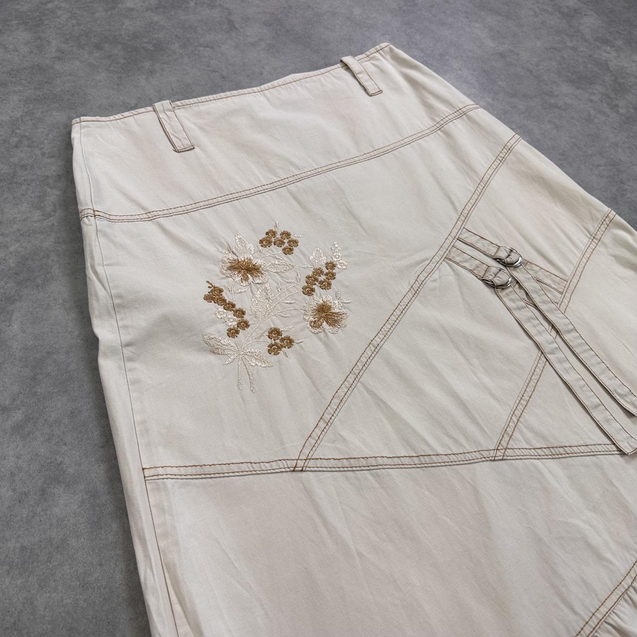 Cream embroidered floral midi skirt