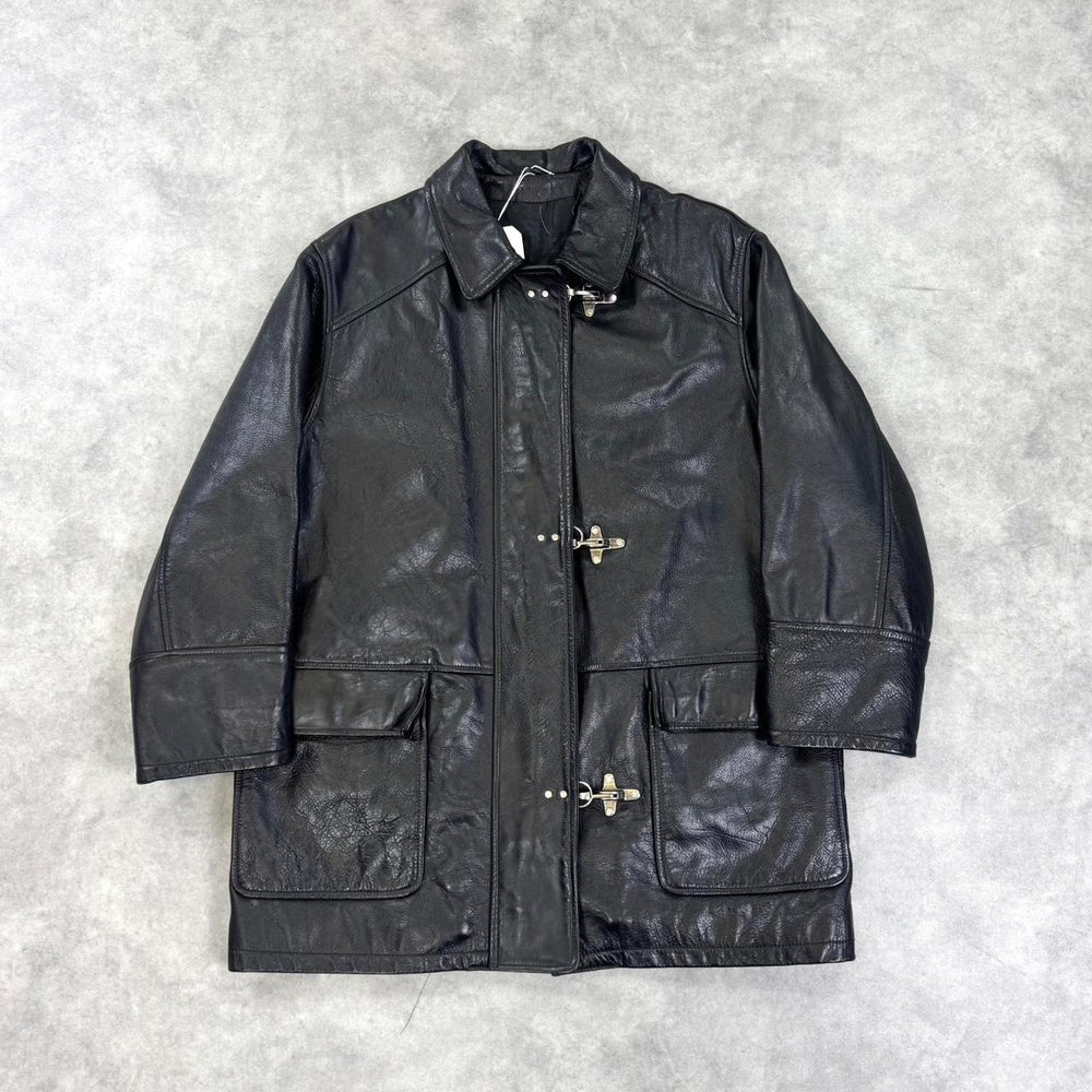 Vintage 90s Leather fireman’s clip coat
