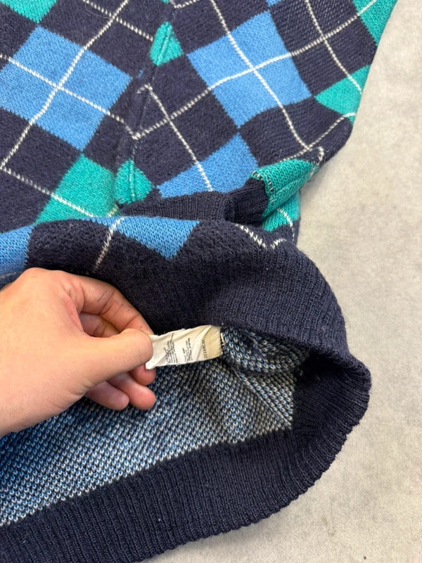 Vintage Lacoste harlequin check knit jumper