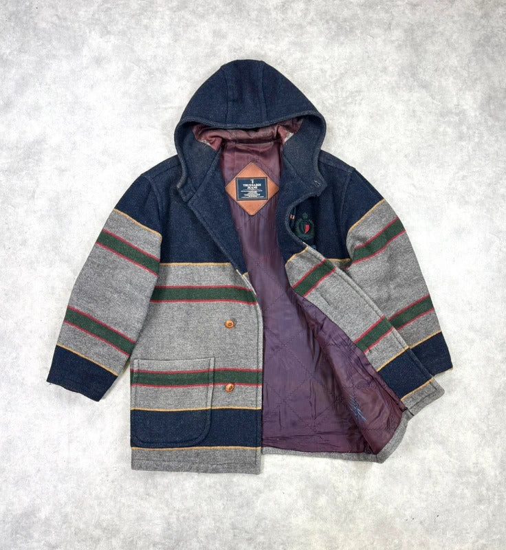 Vintage Trussardi striped blanket duffel coat