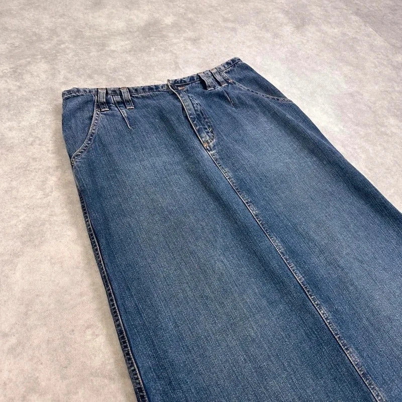 Sisley maxi denim skirt y2k long denim