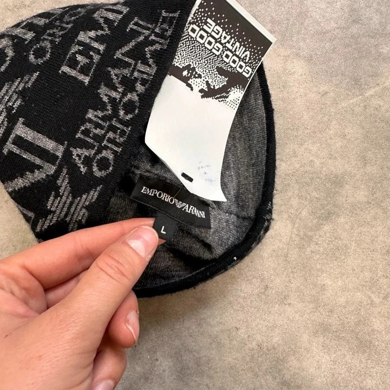 Armani logo knit beanie