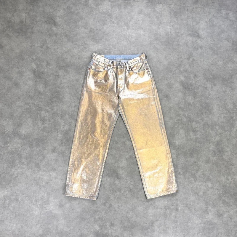Levi's silver painted jeans