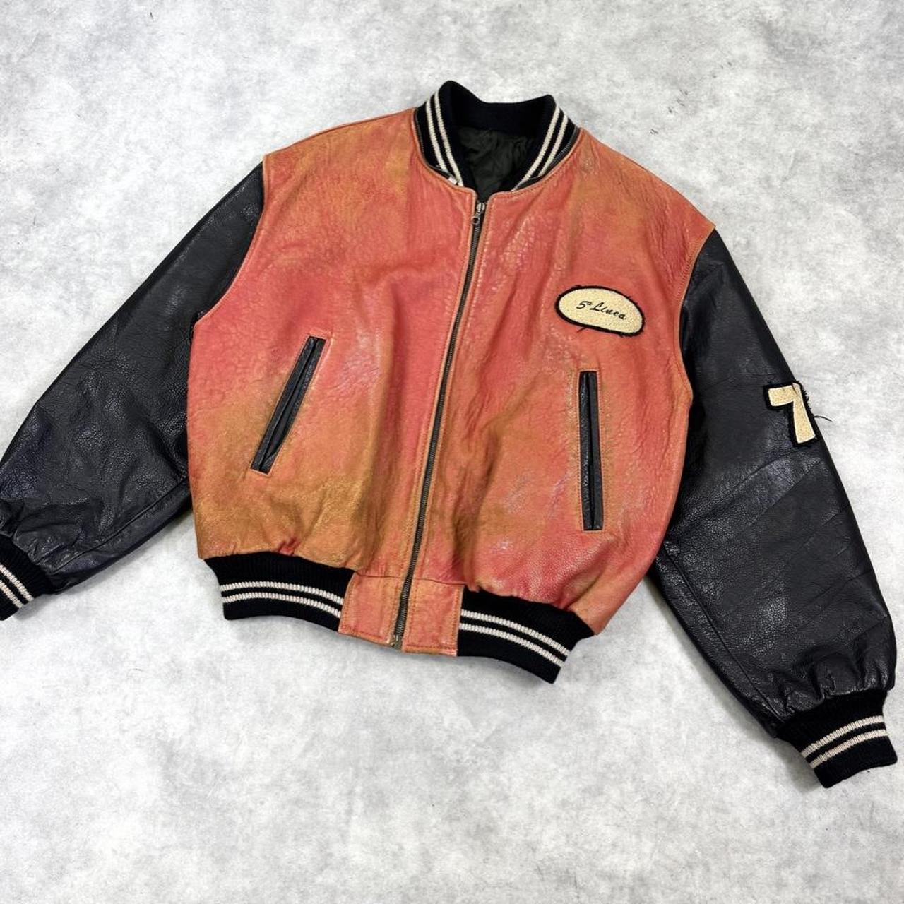 Leather varsity bomber jacket