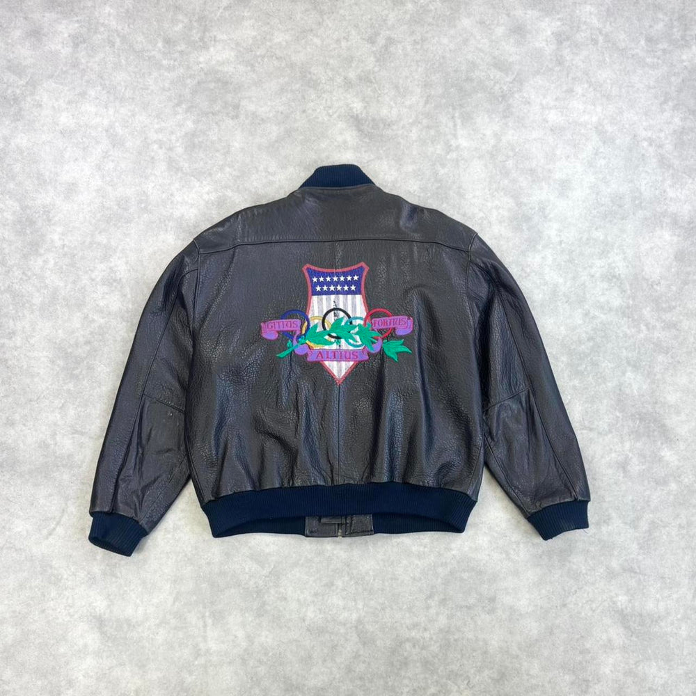 Vintage Adidas Olympics leather jacket