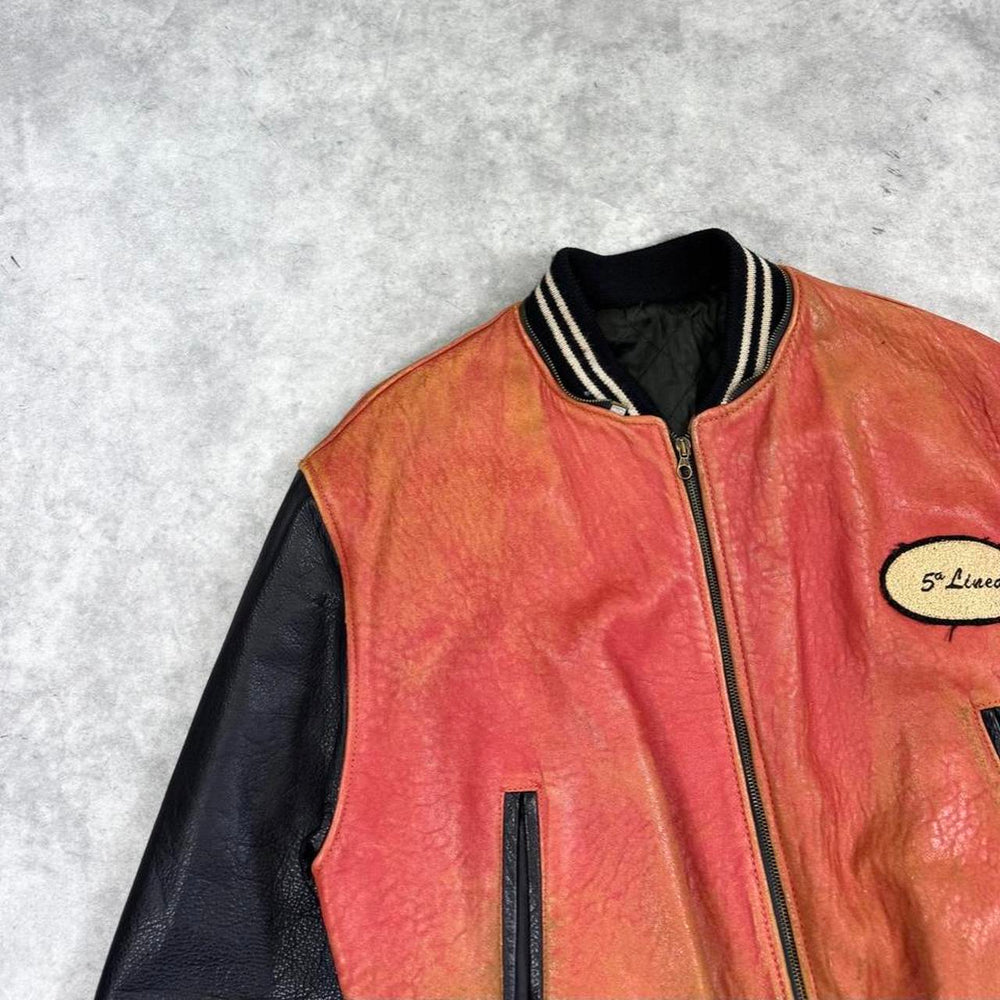 Leather varsity bomber jacket