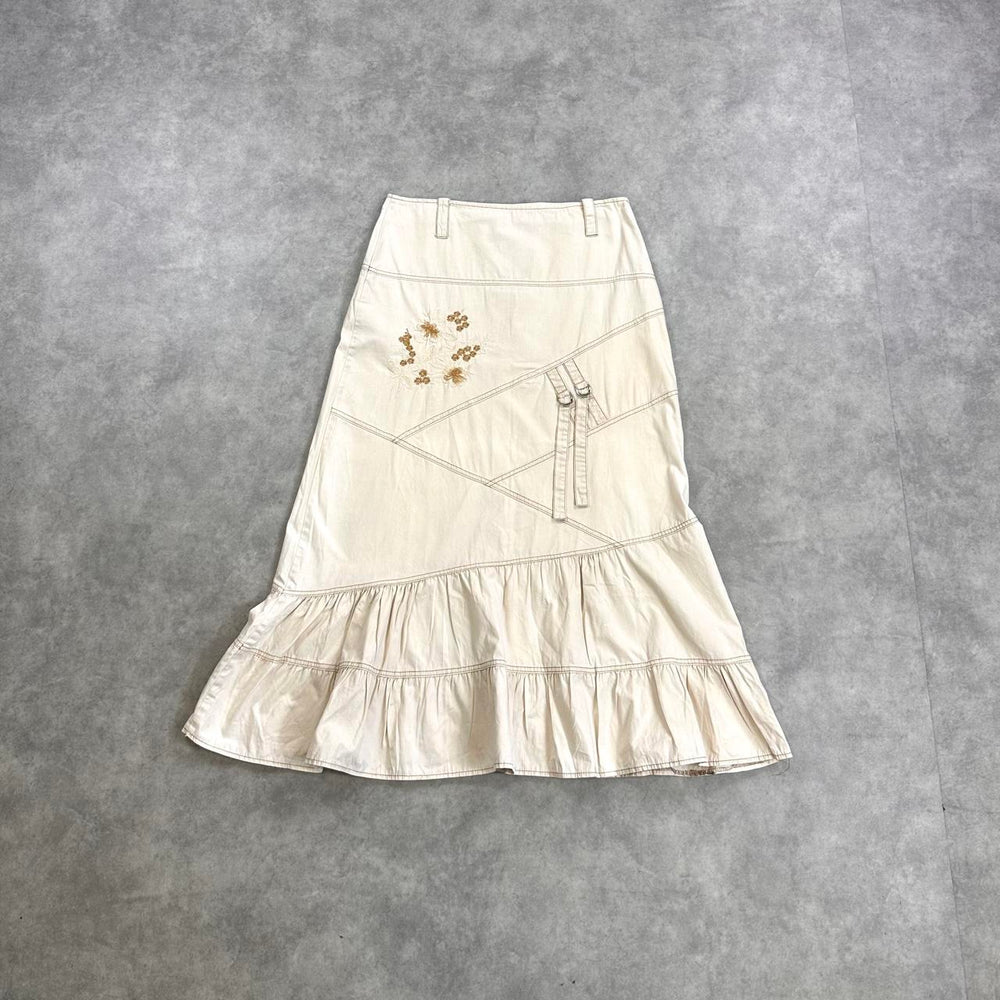 Cream embroidered floral midi skirt