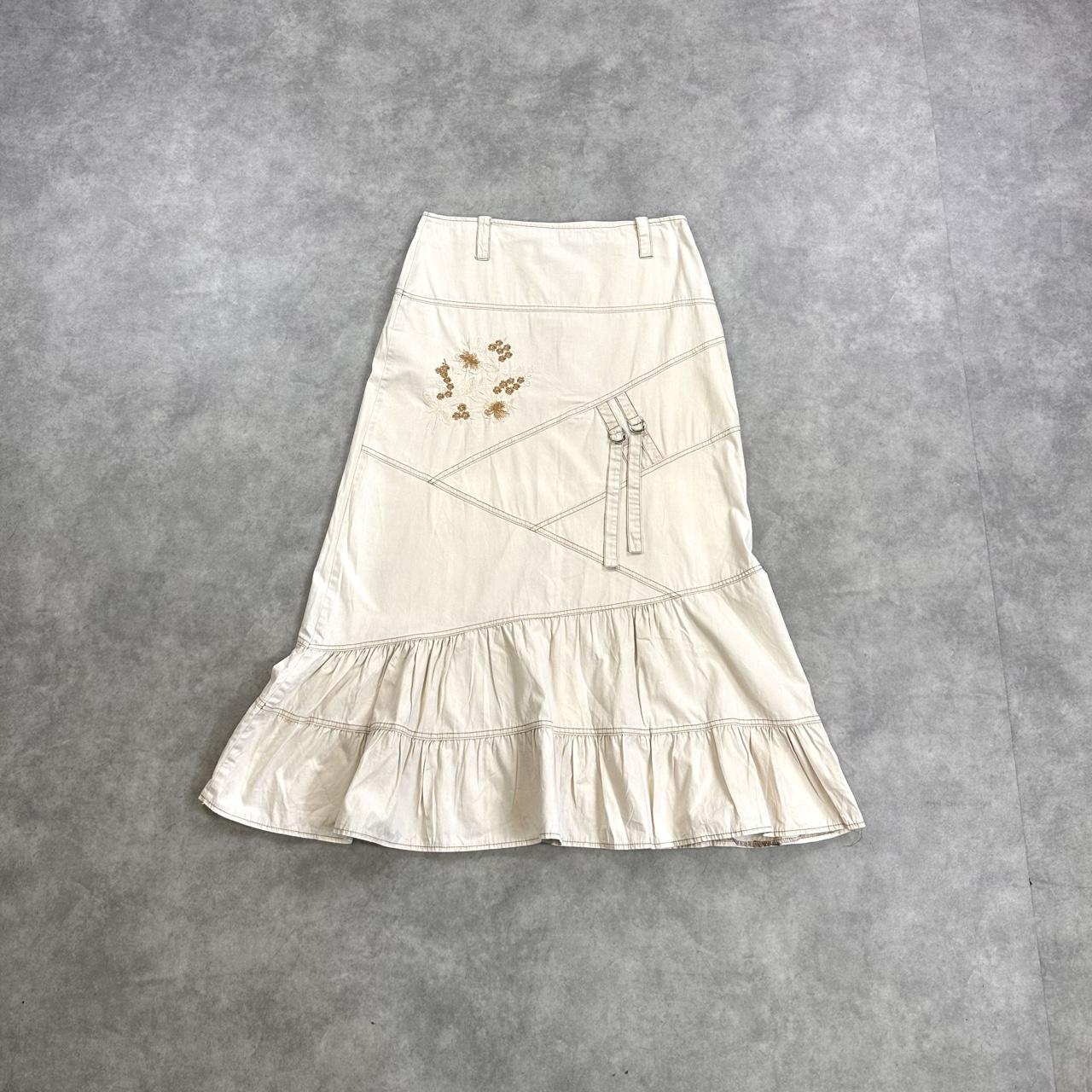 Cream embroidered floral midi skirt