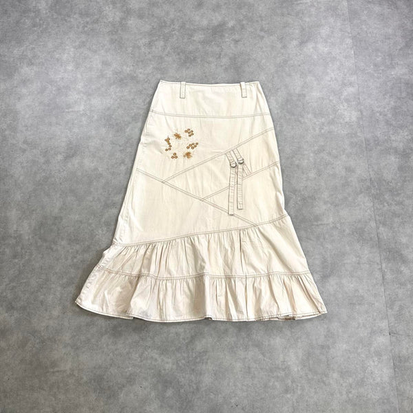 Cream embroidered floral midi skirt