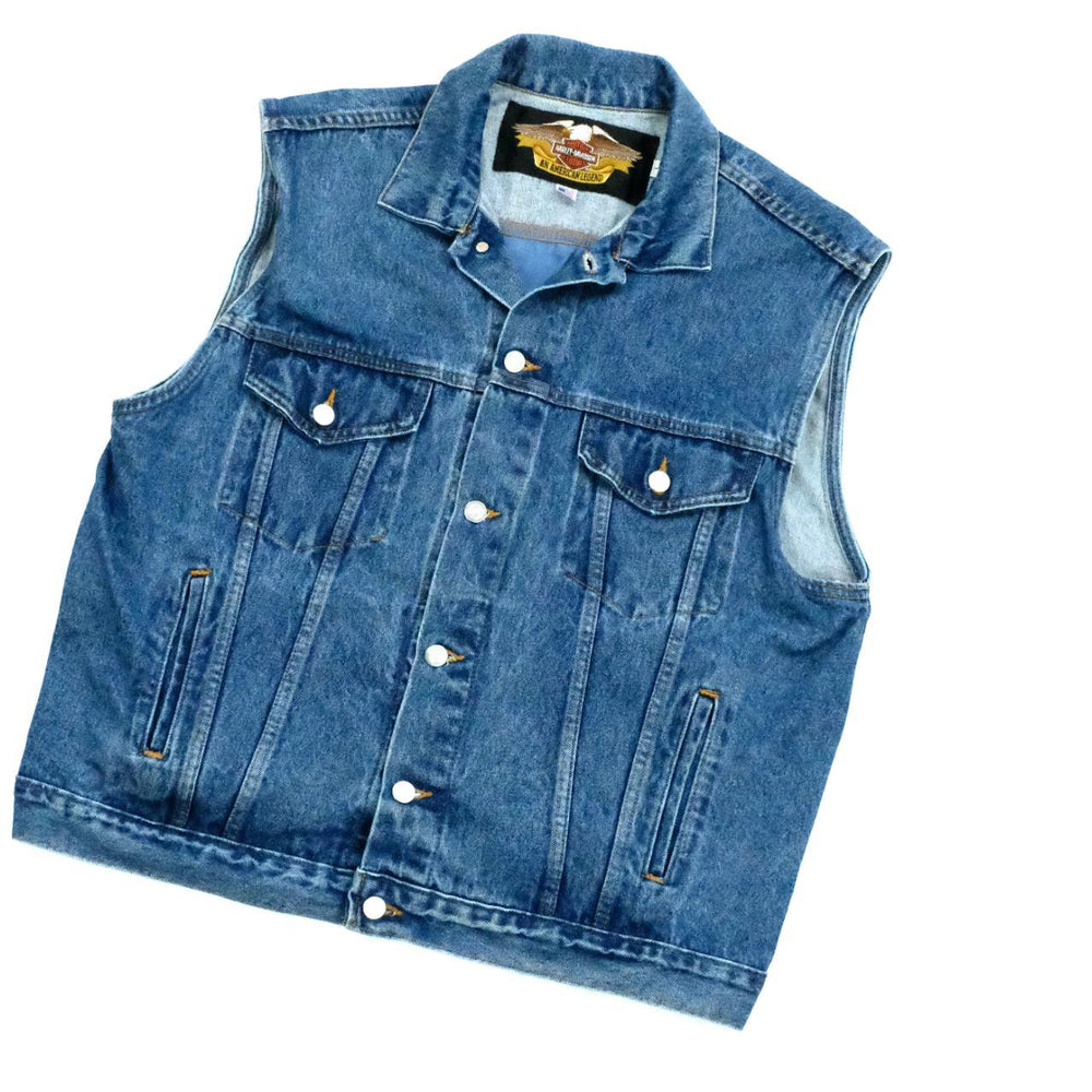 Vintage 90s Harley Davidson denim gilet with embossed leather back
