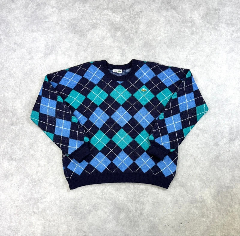 Vintage Lacoste harlequin check knit jumper