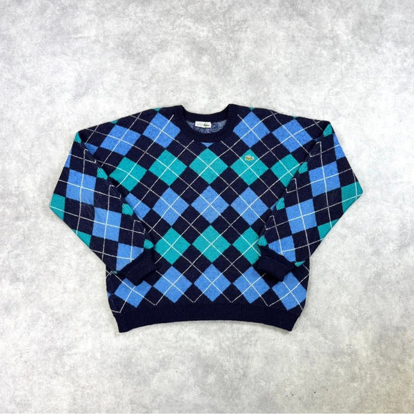Vintage Lacoste harlequin check knit jumper