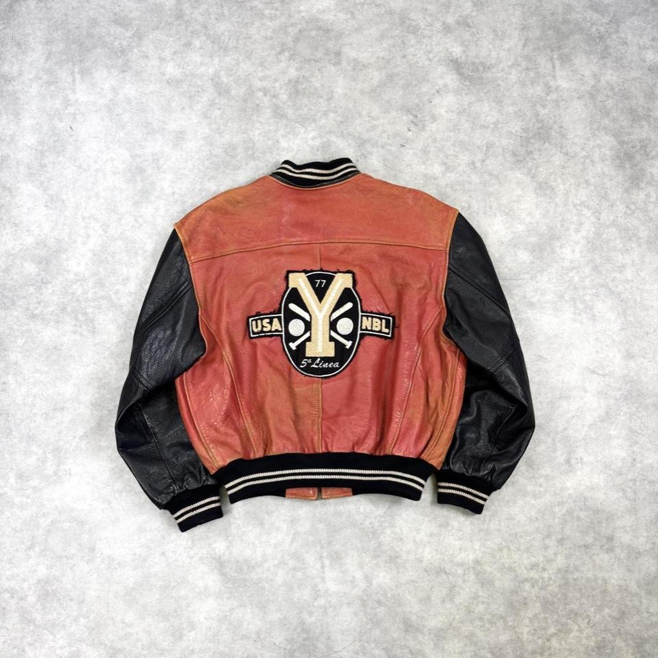 Leather varsity bomber jacket