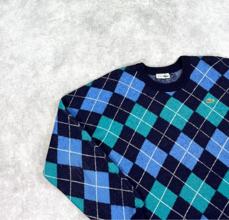 Vintage Lacoste harlequin check knit jumper