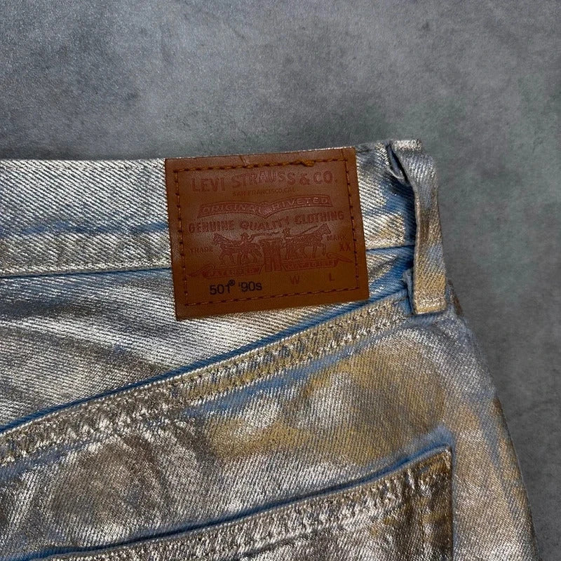 Levi's silver painted jeans