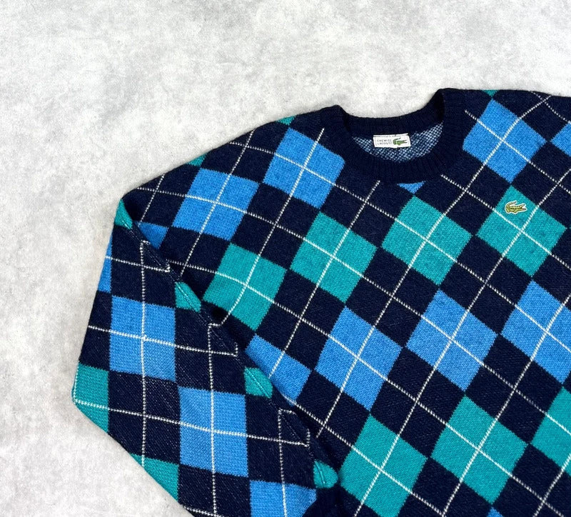 Vintage Lacoste harlequin check knit jumper