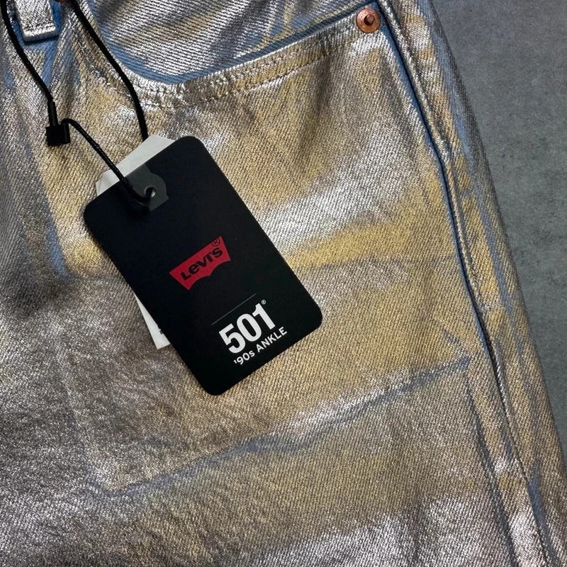 Levi's silver painted jeans