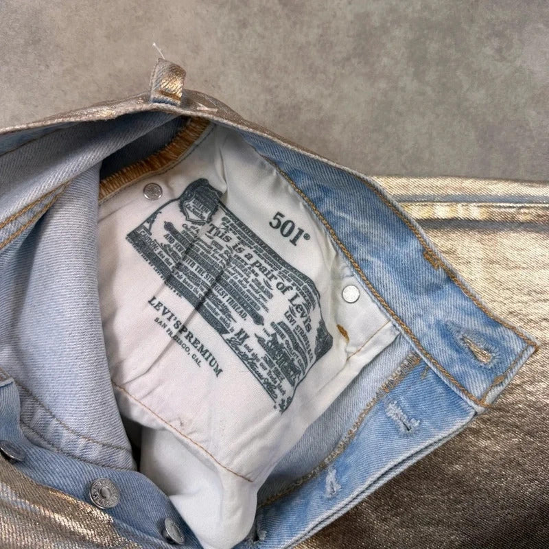 Levi's silver painted jeans