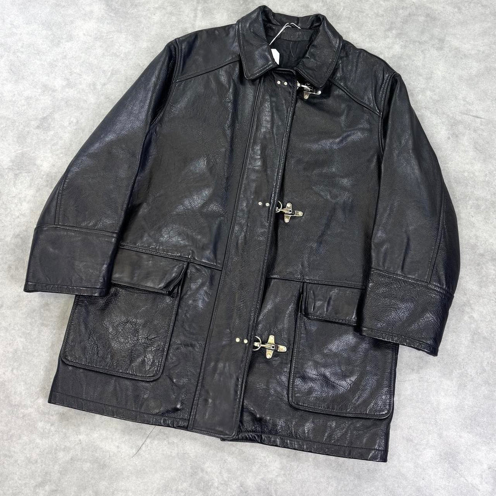 Vintage 90s Leather fireman’s clip coat