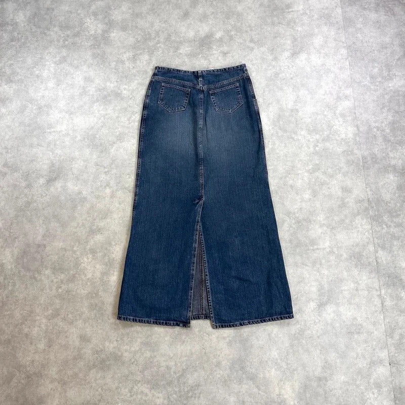Sisley maxi denim skirt y2k long denim