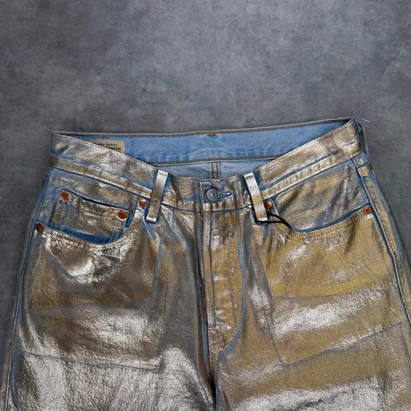 Levi's silver painted jeans