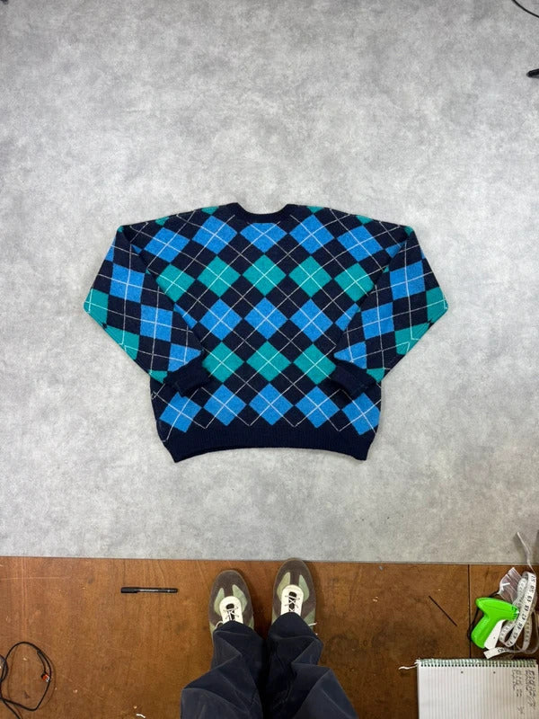Vintage Lacoste harlequin check knit jumper