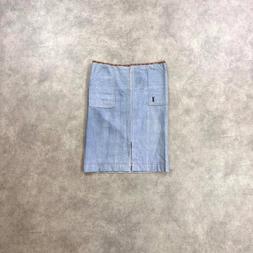 Yves Saint Laurent blue denim midi skirt